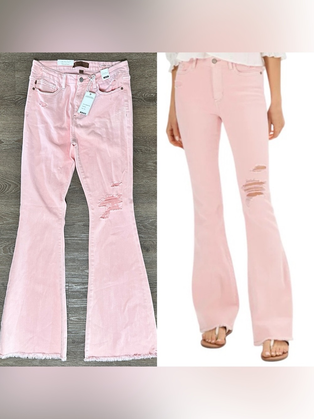 Judy Blue Pretty in Pink Mid-Rise Distressed Jeans Flare Size 11/30 - Picture 7 of 16